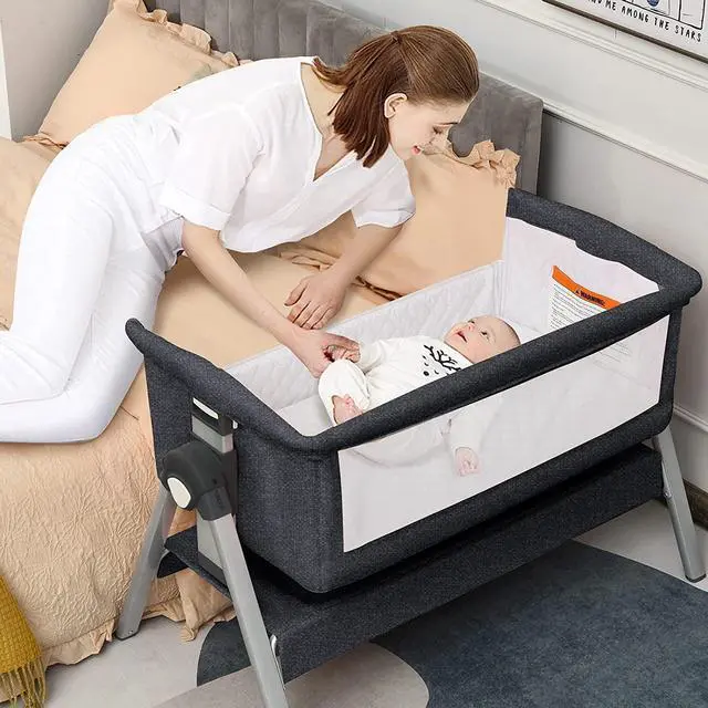 Alt view image 2 of 6 - SlickBlue Portable Baby Bedside Sleeper with Adjustable Heights and Angle