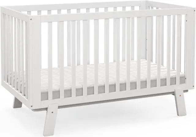 Main image of SlickBlue Rubber Wood Baby Crib with Adjustable Mattress Heights and Guardrails-White
