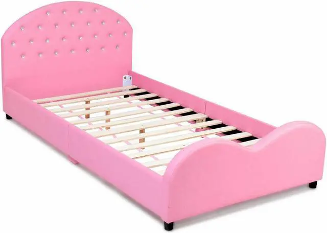 Main image of SlickBlue Twin Size Upholstered Platform Toddler Bed with Wood Slat Support