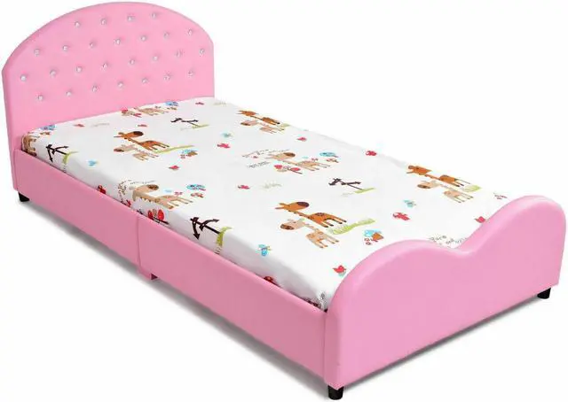 Alt view image 2 of 7 - SlickBlue Twin Size Upholstered Platform Toddler Bed with Wood Slat Support