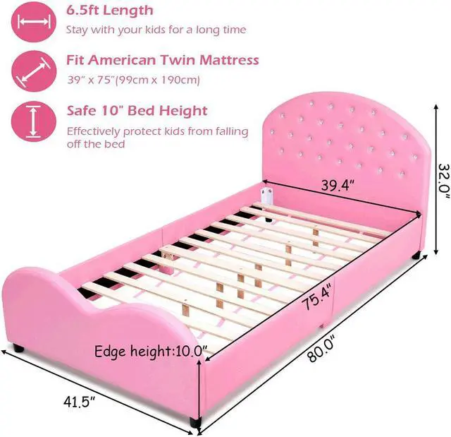 Alt view image 5 of 7 - SlickBlue Twin Size Upholstered Platform Toddler Bed with Wood Slat Support