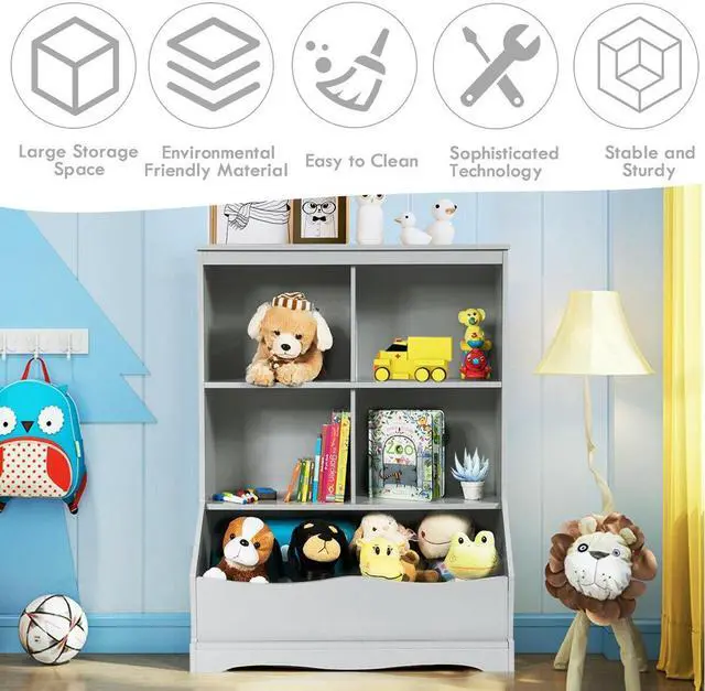 Alt view image 2 of 7 - SlickBlue 3-Tier Children's Multi-Functional Bookcase Toy Storage Bin Floor Cabinet-Gray