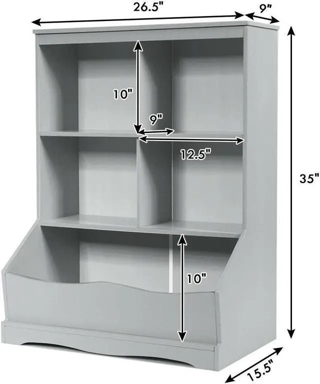 Alt view image 5 of 7 - SlickBlue 3-Tier Children's Multi-Functional Bookcase Toy Storage Bin Floor Cabinet-Gray