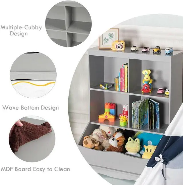 Alt view image 6 of 7 - SlickBlue 3-Tier Children's Multi-Functional Bookcase Toy Storage Bin Floor Cabinet-Gray