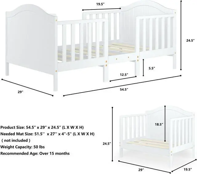 Alt view image 2 of 7 - SlickBlue 2-in-1 Classic Convertible Wooden Toddler Bed with 2 Side Guardrails for Extra Safety