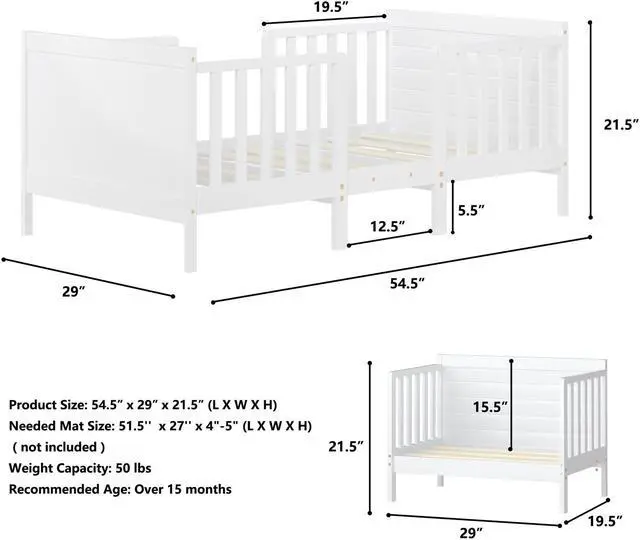 Alt view image 2 of 7 - SlickBlue 2-in-1 Convertible Toddler Bed with Guardrails
