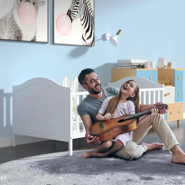 Alt view image 7 of 7 - SlickBlue 2-in-1 Classic Convertible Wooden Toddler Bed with 2 Side Guardrails for Extra Safety