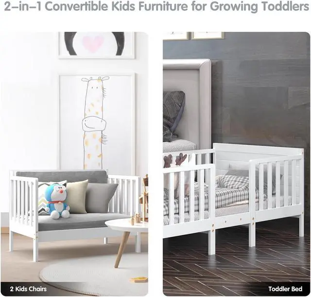 Alt view image 5 of 7 - SlickBlue 2-in-1 Convertible Toddler Bed with Guardrails