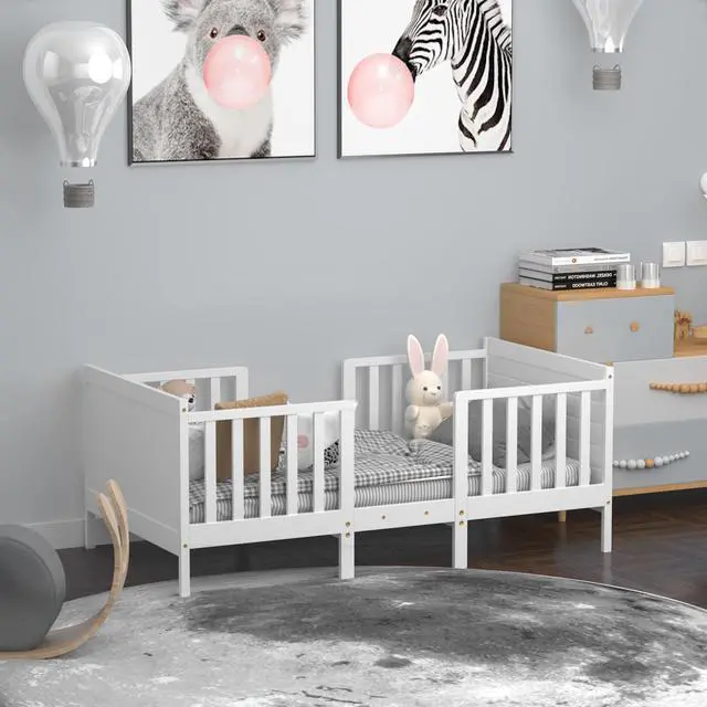 Alt view image 7 of 7 - SlickBlue 2-in-1 Convertible Toddler Bed with Guardrails