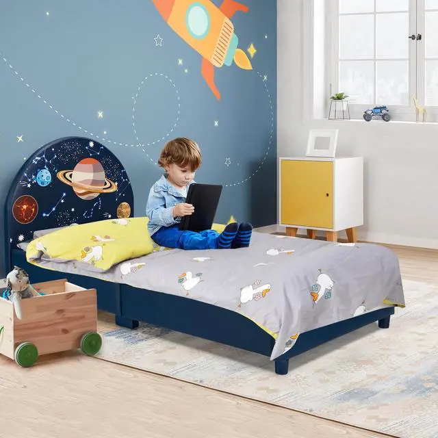 Alt view image 3 of 7 - SlickBlue Children Twin Size Upholstered  Platform Single Bed