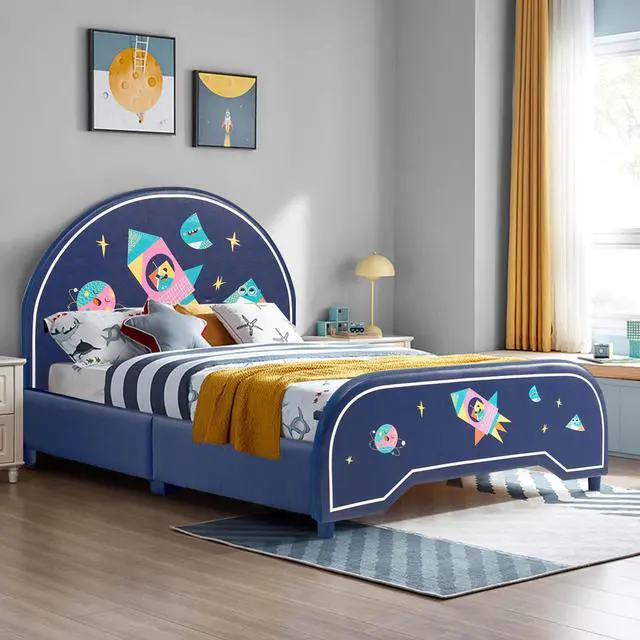 Alt view image 4 of 7 - SlickBlue Children Twin Size Upholstered  Platform Single Bed