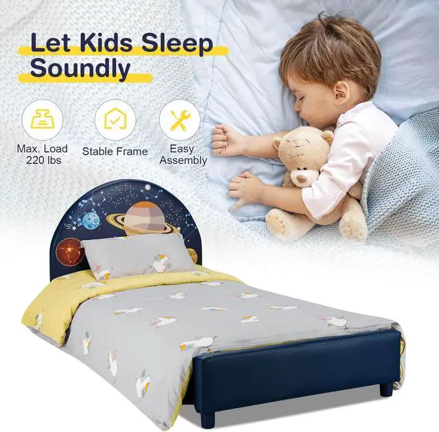 Alt view image 7 of 7 - SlickBlue Children Twin Size Upholstered  Platform Single Bed