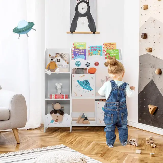 Alt view image 3 of 7 - SlickBlue Kids Toy and Book Organizer Children Wooden Storage Cabinet with Storage Bins