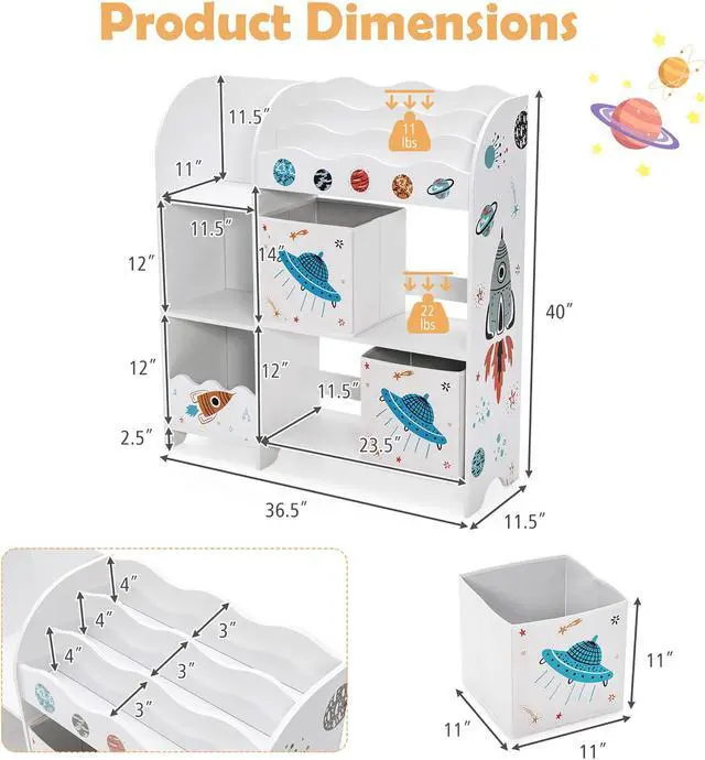 Alt view image 2 of 7 - SlickBlue Kids Toy and Book Organizer Children Wooden Storage Cabinet with Storage Bins