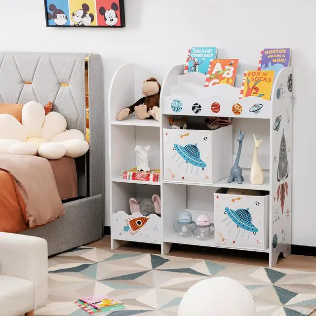 Alt view image 4 of 7 - SlickBlue Kids Toy and Book Organizer Children Wooden Storage Cabinet with Storage Bins
