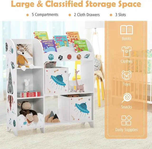 Alt view image 7 of 7 - SlickBlue Kids Toy and Book Organizer Children Wooden Storage Cabinet with Storage Bins