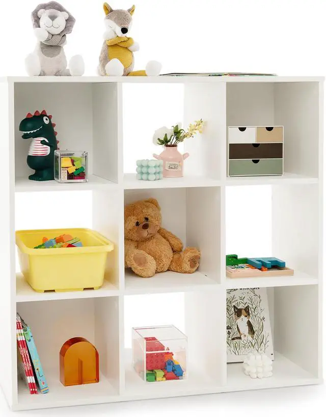 Alt view image 2 of 7 - SlickBlue Wooden Kids Bookcase with Storage Cubbies and Anti-toppling Devices-White