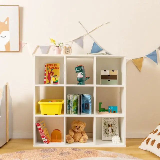 Alt view image 3 of 7 - SlickBlue Wooden Kids Bookcase with Storage Cubbies and Anti-toppling Devices-White