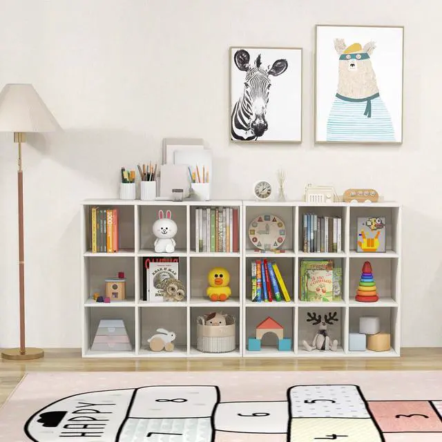 Alt view image 4 of 7 - SlickBlue Wooden Kids Bookcase with Storage Cubbies and Anti-toppling Devices-White