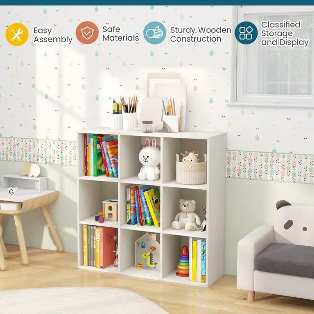 Alt view image 7 of 7 - SlickBlue Wooden Kids Bookcase with Storage Cubbies and Anti-toppling Devices-White