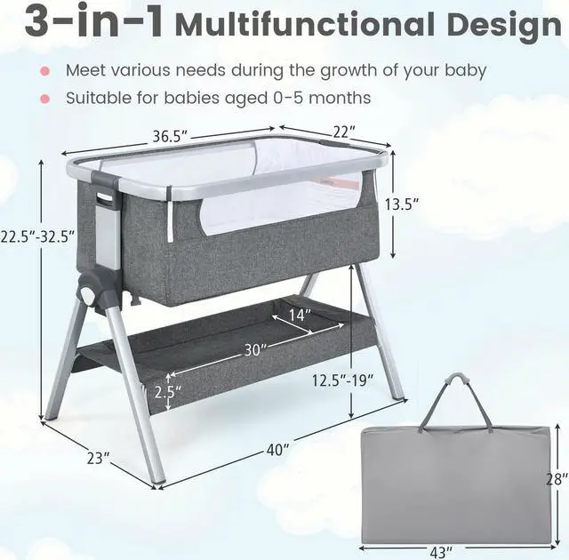 Alt view image 2 of 6 - SlickBlue Baby Bassinet Bedside Sleeper with Storage Basket and Wheel for Newborn