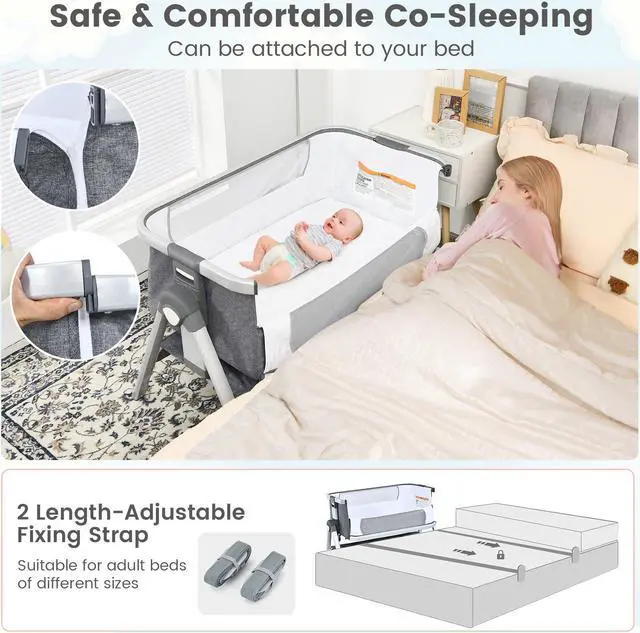 Alt view image 4 of 6 - SlickBlue Baby Bassinet Bedside Sleeper with Storage Basket and Wheel for Newborn