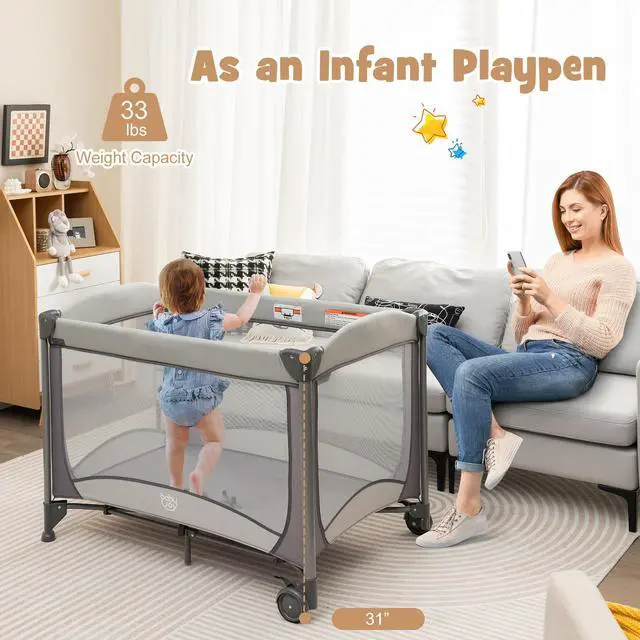 Alt view image 2 of 6 - SlickBlue 5-in-1 Portable Baby Playard with Cradle and Storage Basket