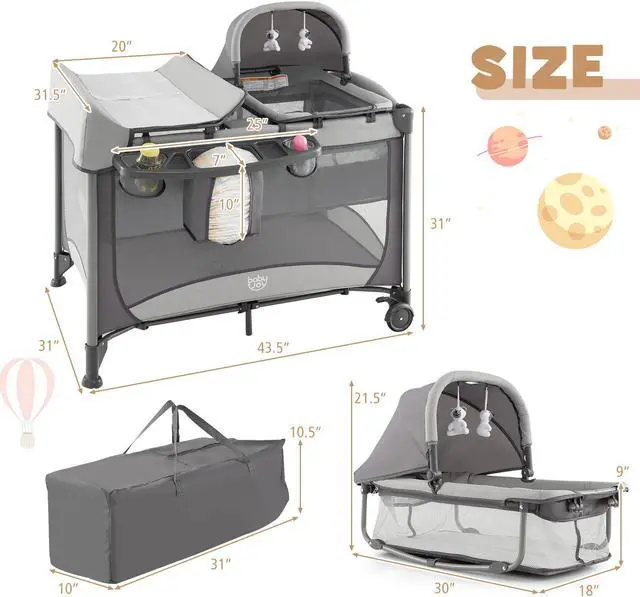 Alt view image 3 of 6 - SlickBlue 5-in-1 Portable Baby Playard with Cradle and Storage Basket