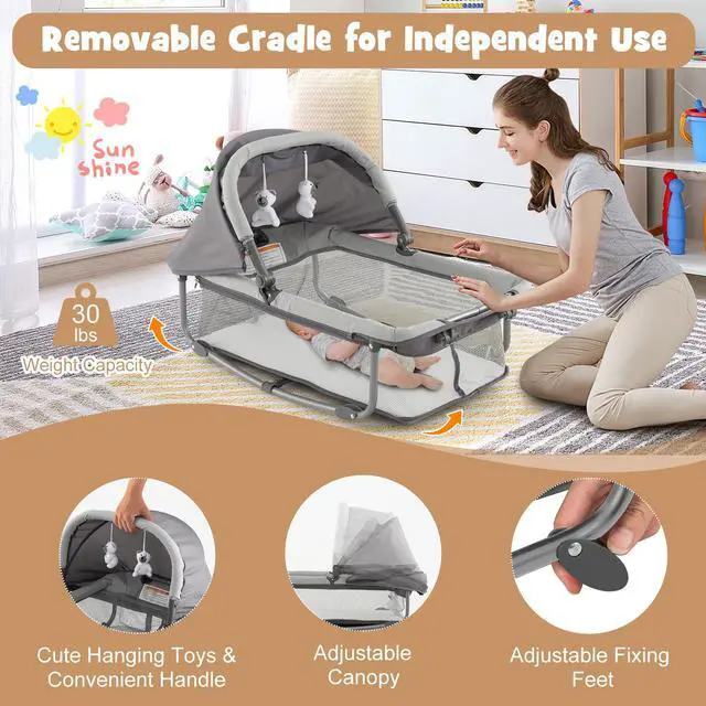 Alt view image 5 of 6 - SlickBlue 5-in-1 Portable Baby Playard with Cradle and Storage Basket
