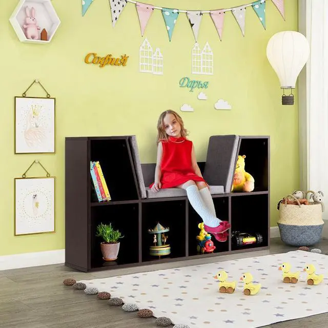 Alt view image 3 of 7 - SlickBlue 6-Cubby Kid Storage Bookcase Cushioned Reading Nook