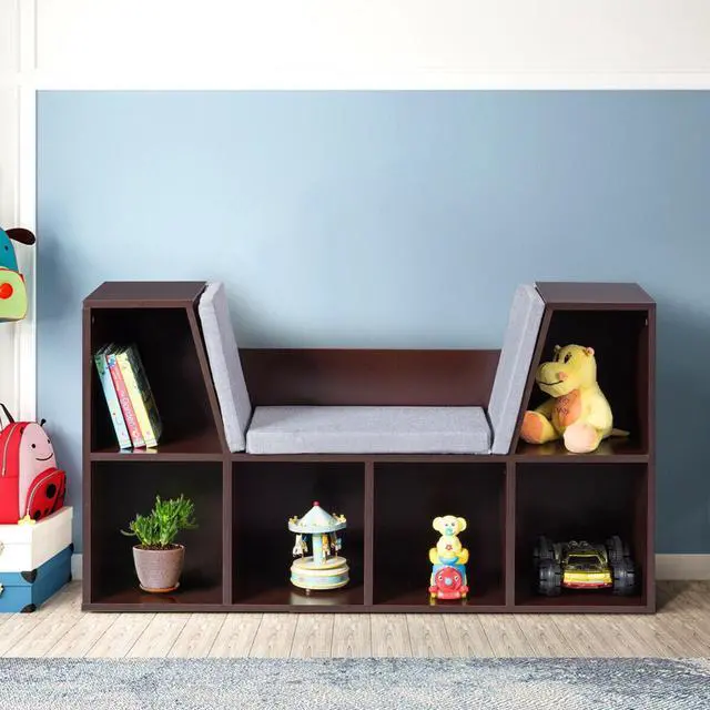 Alt view image 7 of 7 - SlickBlue 6-Cubby Kid Storage Bookcase Cushioned Reading Nook