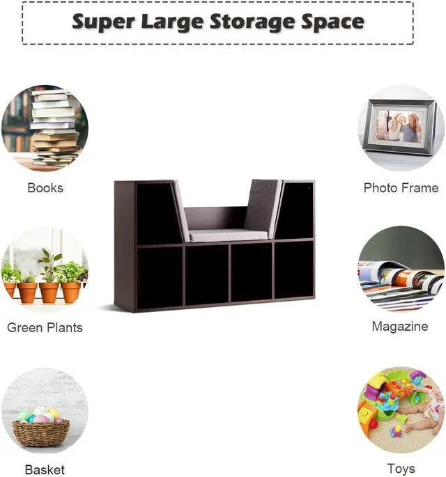 Alt view image 6 of 7 - SlickBlue 6-Cubby Kid Storage Bookcase Cushioned Reading Nook