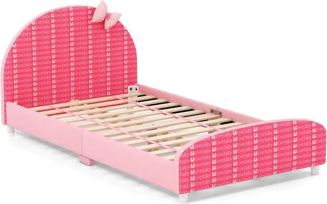 Alt view image 2 of 7 - SlickBlue  Wood Upholstered Twin Bed Platform with Slat Support