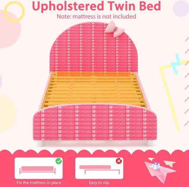 Alt view image 7 of 7 - SlickBlue  Wood Upholstered Twin Bed Platform with Slat Support