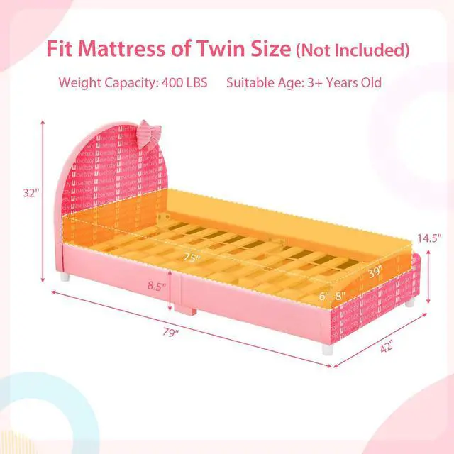 Alt view image 5 of 7 - SlickBlue  Wood Upholstered Twin Bed Platform with Slat Support