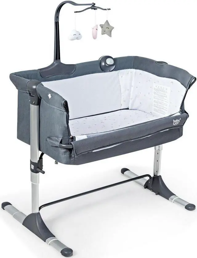 Alt view image 5 of 6 - SlickBlue Height Adjustable Baby Side Crib  with Music Box & Toys