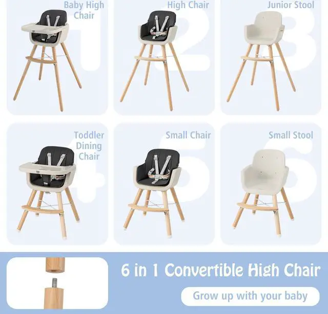 Alt view image 5 of 6 - SlickBlue 3-in-1 Convertible Wooden High Chair with Cushion