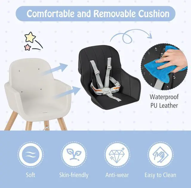 Alt view image 6 of 6 - SlickBlue 3-in-1 Convertible Wooden High Chair with Cushion