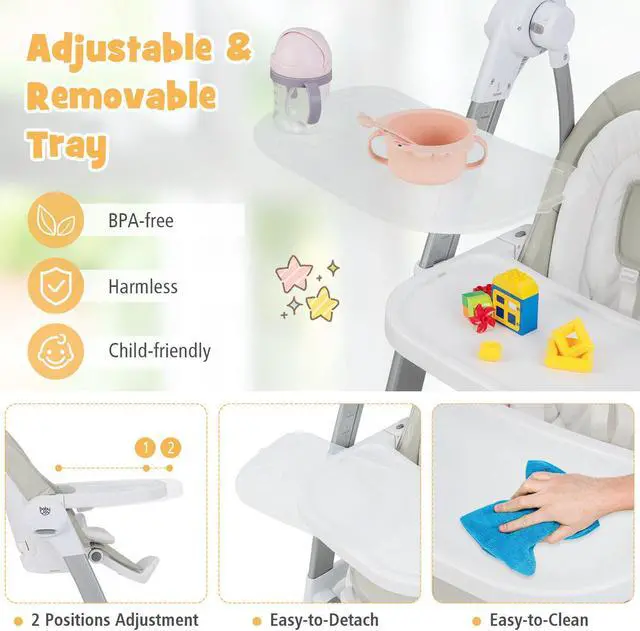 Alt view image 4 of 6 - SlickBlue Baby Folding High Chair with 8 Adjustable Heights and 5 Recline Backrest