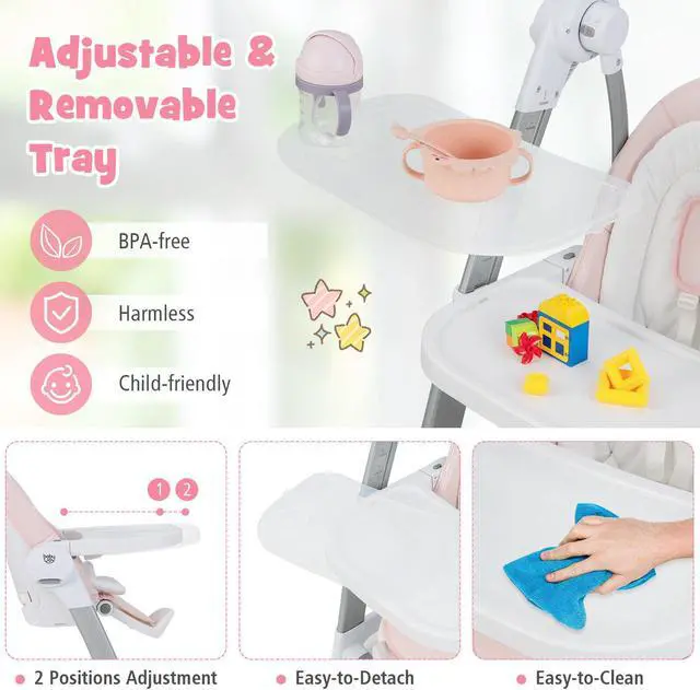 Alt view image 4 of 6 - SlickBlue Baby Folding High Chair with 8 Adjustable Heights and 5 Recline Backrest