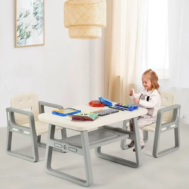 Alt view image 2 of 6 - SlickBlue Kids Table and 2 Chairs Set with Storage Shelf