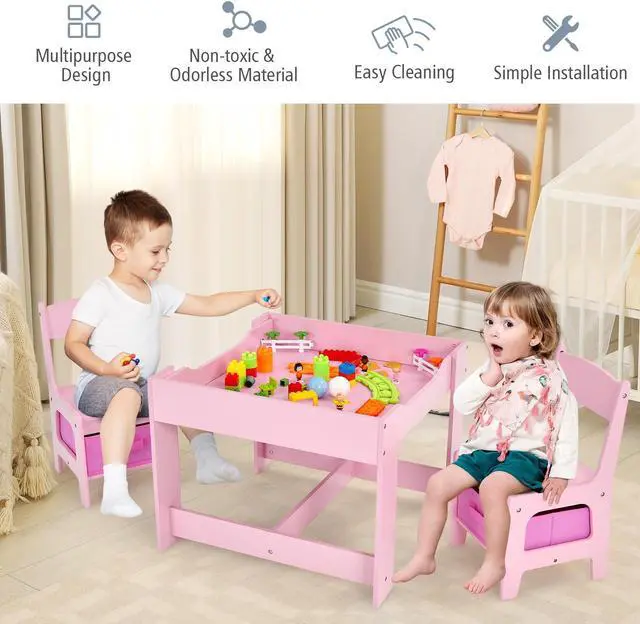 Alt view image 2 of 6 - SlickBlue Kids Table Chairs Set With Storage Boxes Blackboard Whiteboard Drawing