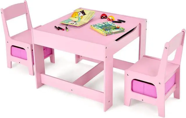 Alt view image 3 of 6 - SlickBlue Kids Table Chairs Set With Storage Boxes Blackboard Whiteboard Drawing