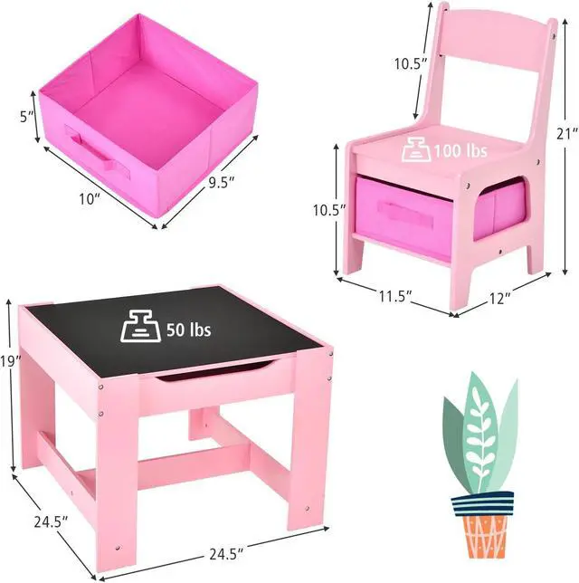 Alt view image 4 of 6 - SlickBlue Kids Table Chairs Set With Storage Boxes Blackboard Whiteboard Drawing