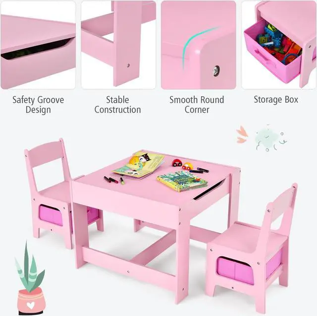 Alt view image 5 of 6 - SlickBlue Kids Table Chairs Set With Storage Boxes Blackboard Whiteboard Drawing