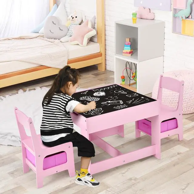 Alt view image 6 of 6 - SlickBlue Kids Table Chairs Set With Storage Boxes Blackboard Whiteboard Drawing