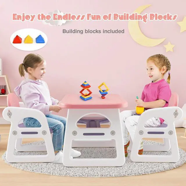Alt view image 4 of 6 - SlickBlue Kids Table and Chair Set with Building Block