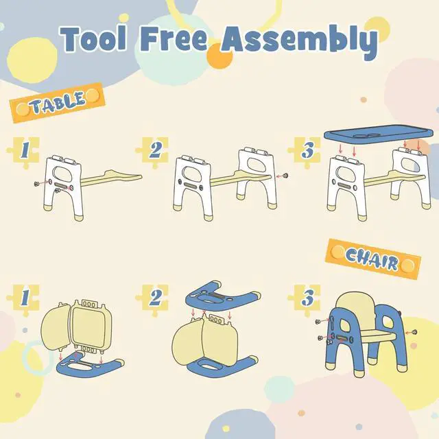 Alt view image 4 of 6 - SlickBlue Kids Table and 2 Chairs Set with Storage Shelf and Building Blocks