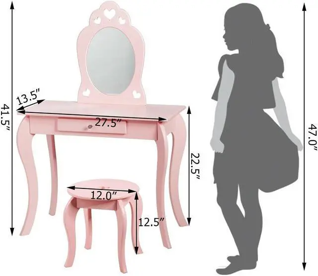 Alt view image 2 of 7 - SlickBlue Kids Princess Makeup Dressing Play Table Set with Mirror