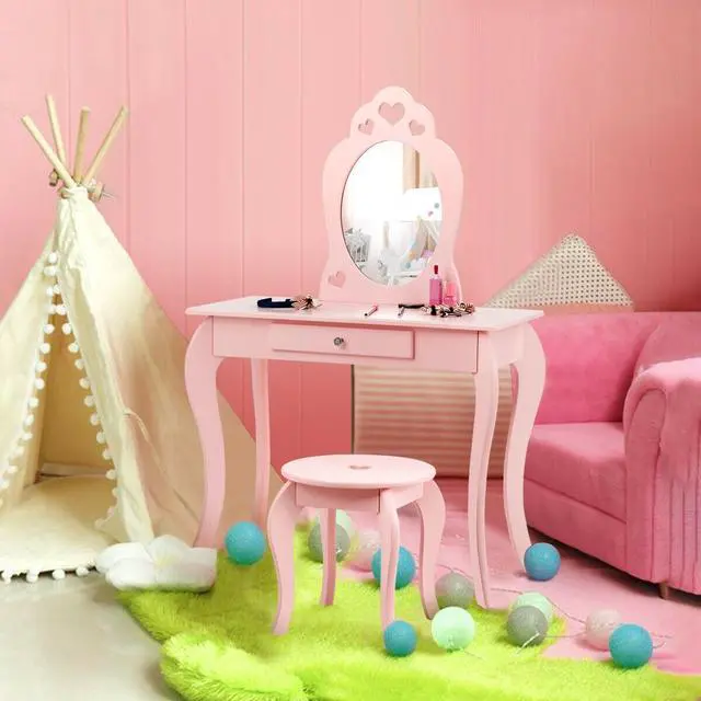 Alt view image 4 of 7 - SlickBlue Kids Princess Makeup Dressing Play Table Set with Mirror